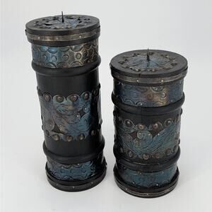 Hammered Metal Wood Candle Holders Set of 2 World Market Rajasthani Castlecore